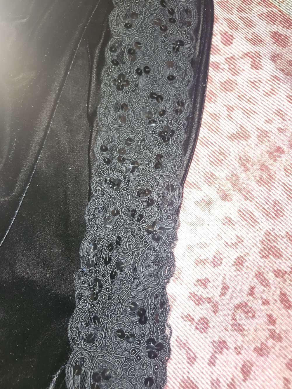 Black Women's  Velvet Cocktail Dress with Embroidered Lace Trim
